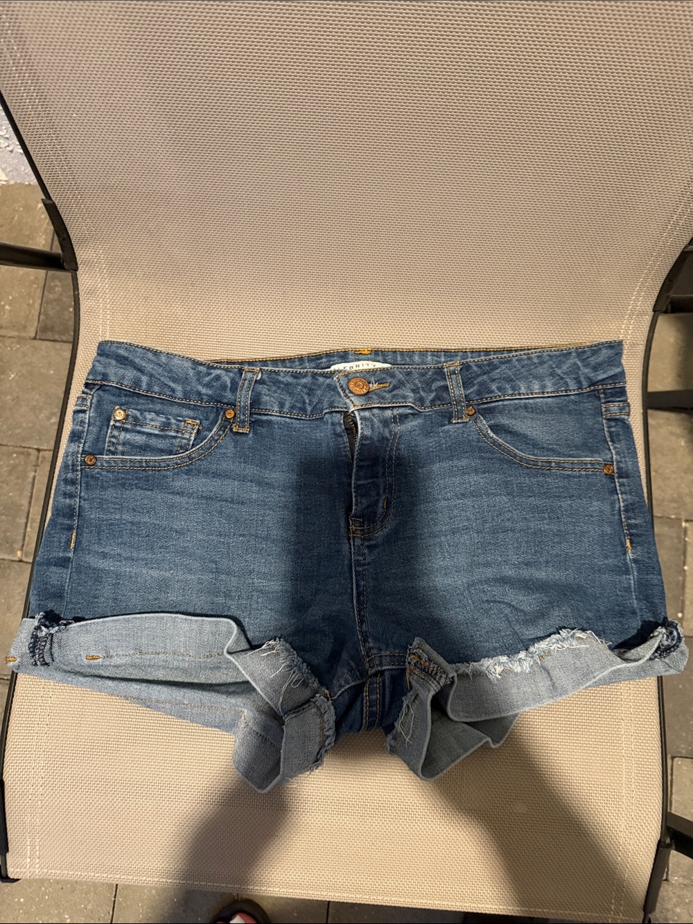 Celebrity Pink Distressed Mid-Blue Rolled Hem Jean Shorts